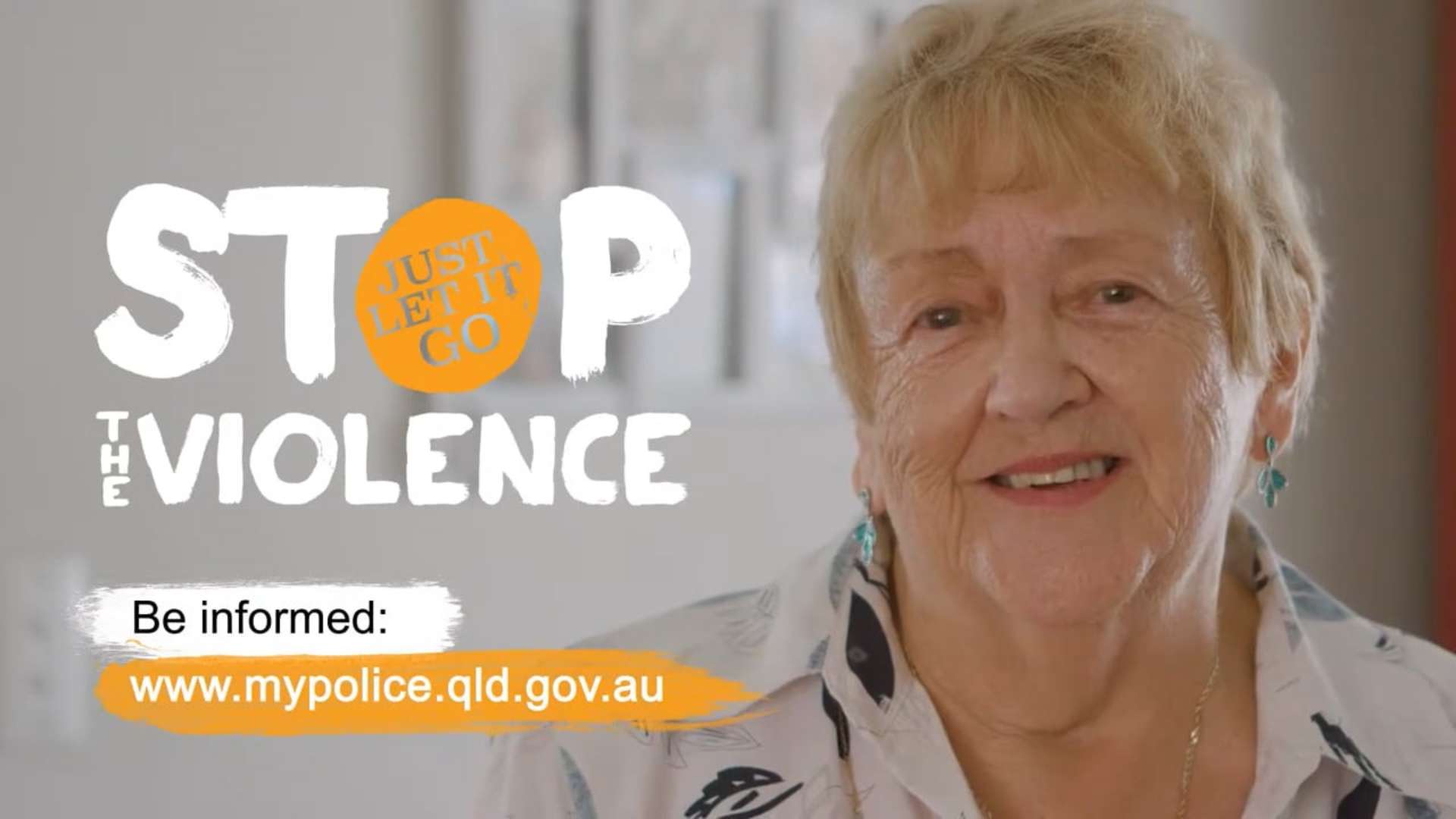 Older mother's face in a stop the violence video thumbnail