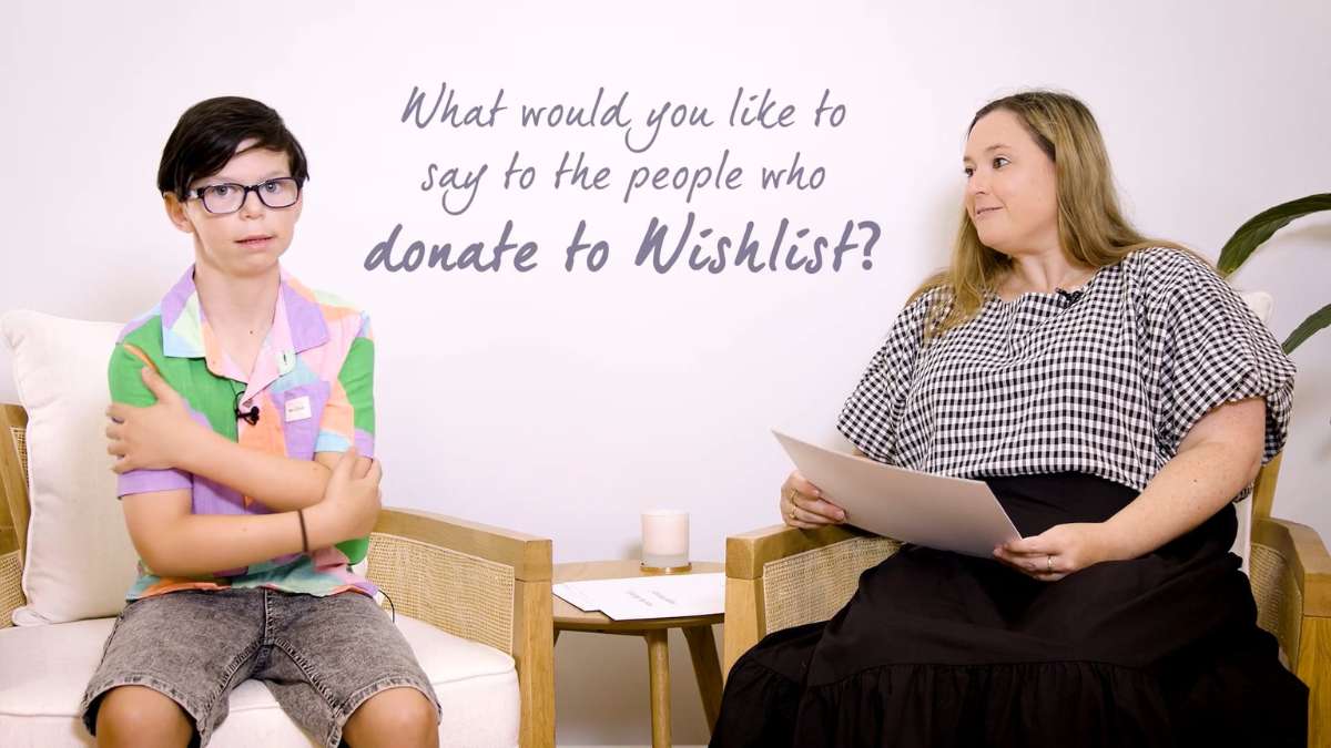 Client testimonials 18 Thumbnail of mother and son with title: what would you like to say to the people who donate to wishlist?