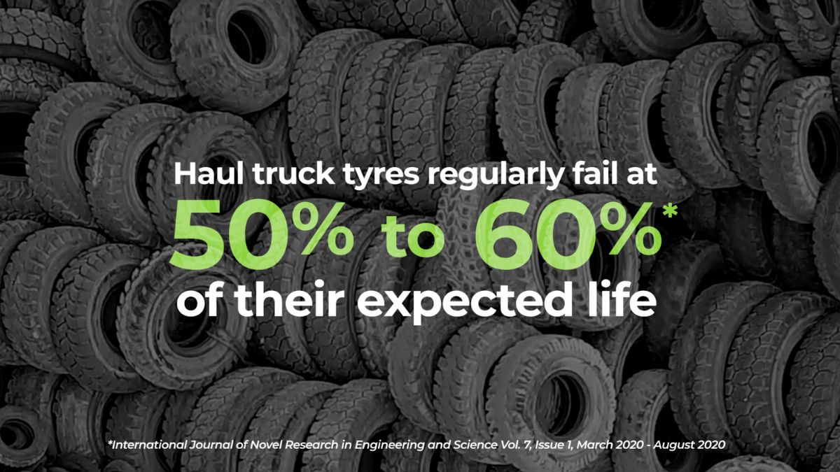 Thumbnail of stack of tyres with titles that saya 'Tyres regularly fail at 50 to 60% of their expected life'