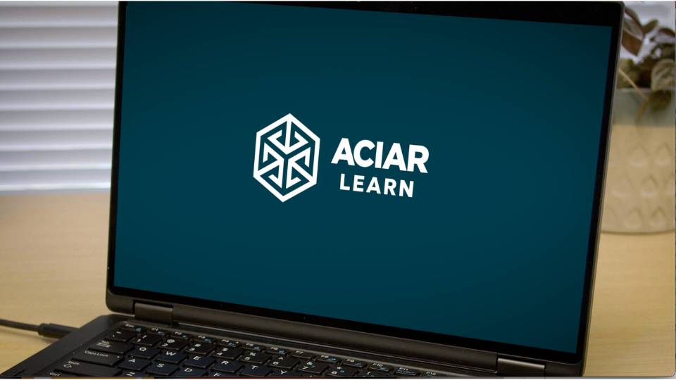 Client testimonials 12 Laptop with aciar logo on screen